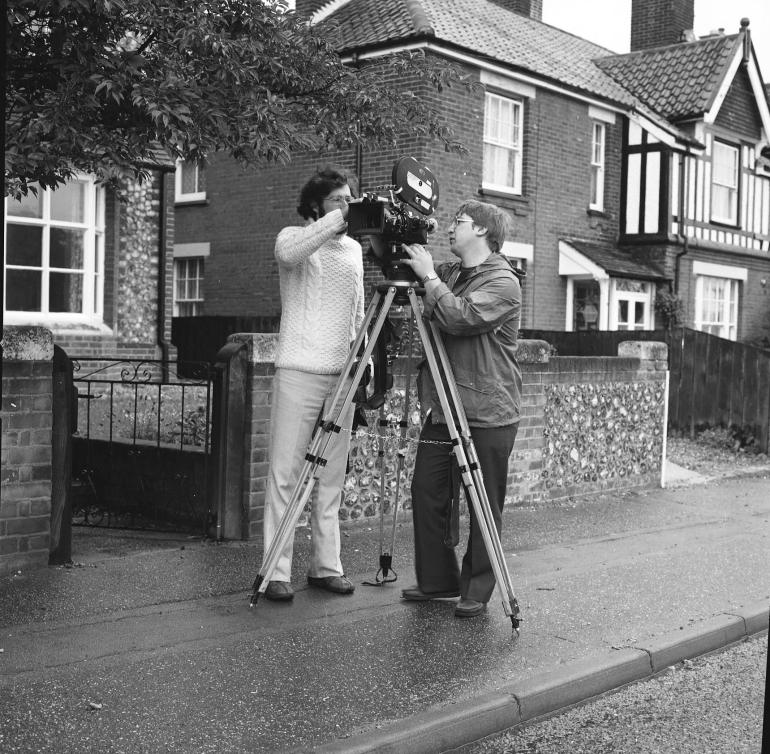 Photograph. Filming at HP Smedleys, Norwich Road (North Walsham Archive).