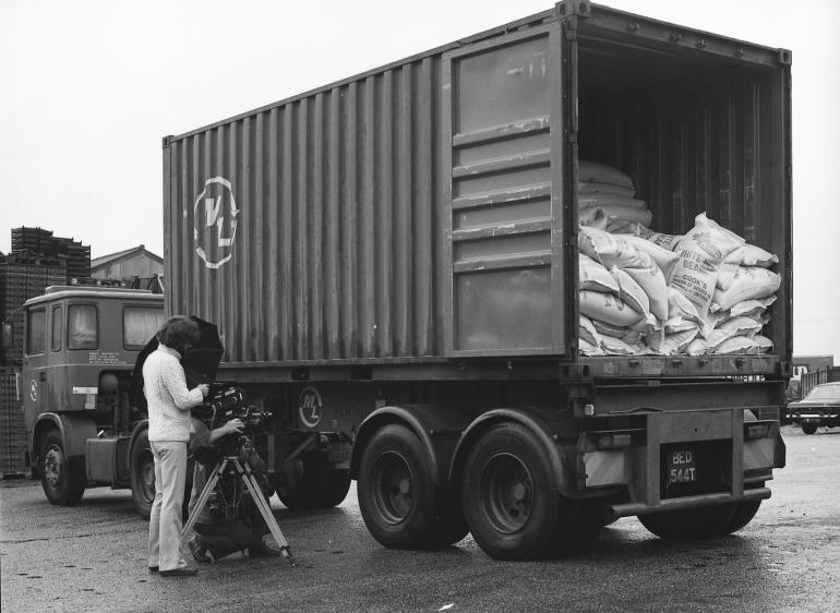 Filming at HP Smedleys, Norwich Road (North Walsham Archive) Photograph. Filming at HP Smedleys, Norwich Road (North Walsham Archive).