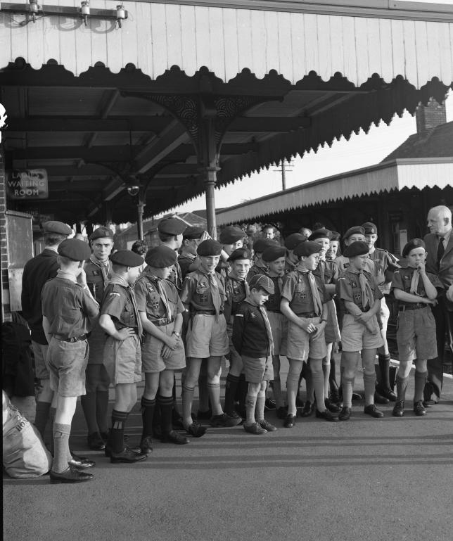 Photograph. Scouts at North Walsham Main Station (North Walsham Archive).
