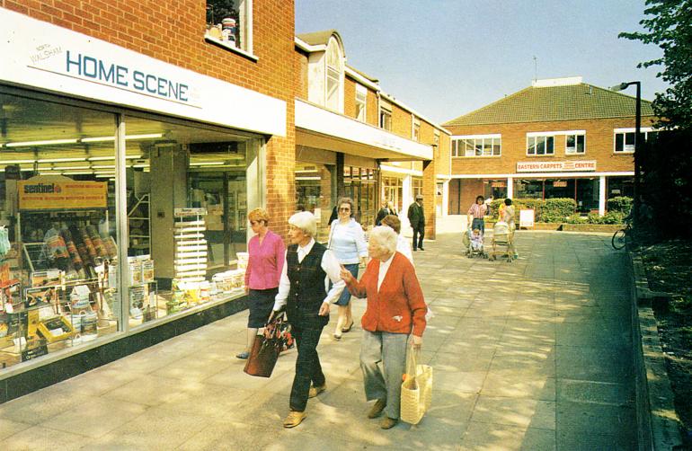 Photograph. St Nicholas Court shopping precinct, North Walsham (North Walsham Archive).