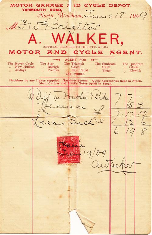 Photograph. A Walker Invoice (North Walsham Archive).